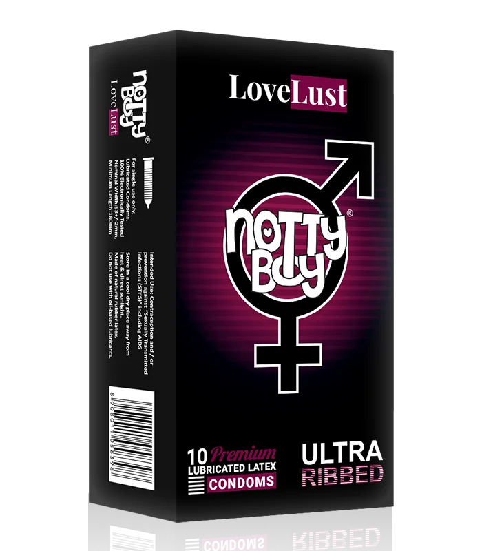 Buy ribbed condoms online Box of 10 pcs of Extra Ribbed Condoms By Notty Boy